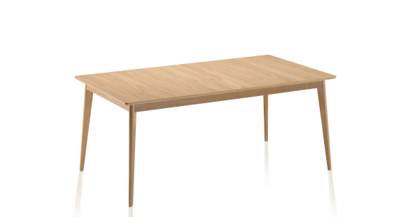 Extendable oak table for 6 to 10 people with natural wood stain top and extensions 140x90 cm