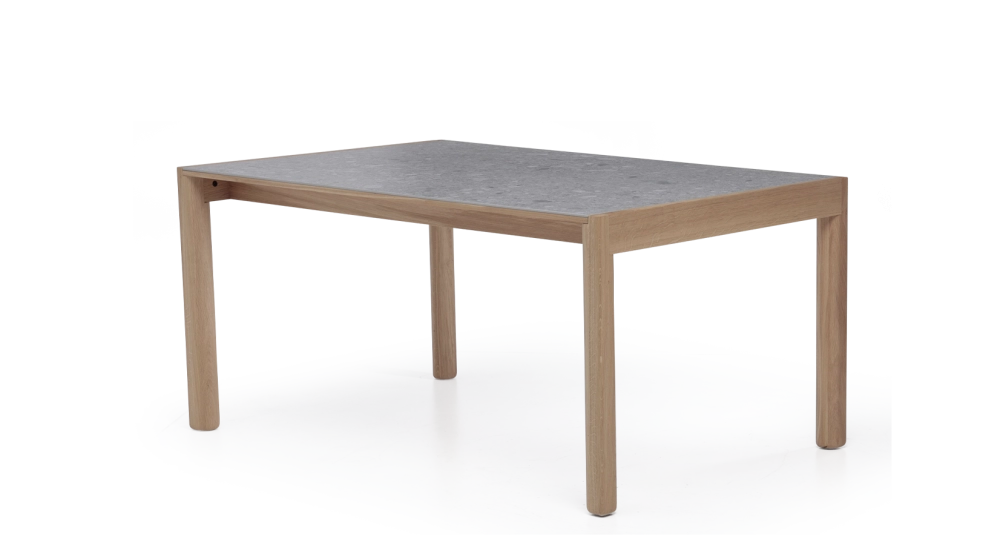 Table extensible 8 à 12 personnes en chêne et céramique allonges céramique bois teinte naturelle et céramique effet terrazzo gris 160x100 cm Table extensible 8 à 12 personnes en chêne et céramique allonges céramique bois teinte naturelle et céramique effet terrazzo gris 160x100 cm