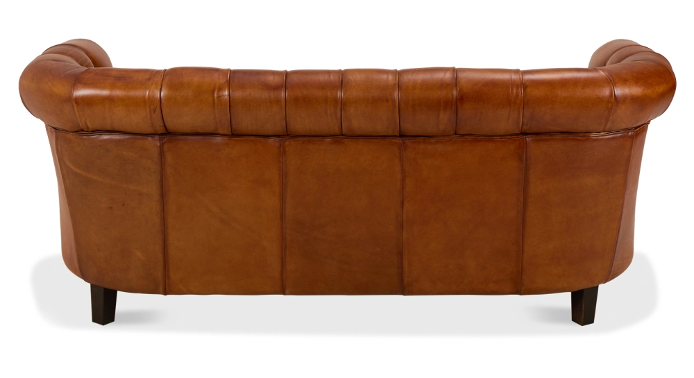 Canapé Chesterfield cuir 2 places marron clair accoudoirs cloutés Canapé Chesterfield cuir 2 places marron clair accoudoirs cloutés