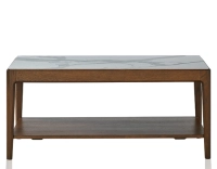 Table basse rectangulaire en chêne et céramique avec tablette en bois teinte marron foncé plateau céramique effet marbre blanc 100x50 cm Table basse rectangulaire en chêne et céramique avec tablette en bois teinte marron foncé plateau céramique effet marbre blanc 100x50 cm