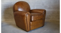 Leather club armchair dark brown studded armrests