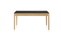 Table extensible 8 à 12 personnes en chêne et céramique allonges bois avec bois teinte naturelle et plateau céramique noir unie 180x100 cm