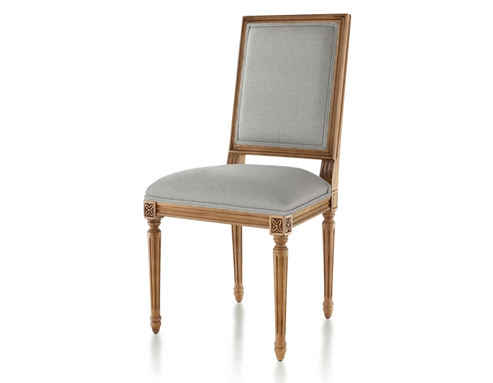 Chaise ancienne style Louis XVI bois teinte ancienne et tissu gris clair Chaise ancienne style Louis XVI bois teinte ancienne et tissu gris clair