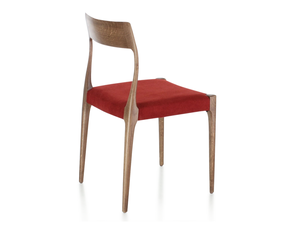 Scandinavian chair walnut-stained wood burgundy fabric seat Scandinavian chair walnut-stained wood burgundy fabric seat