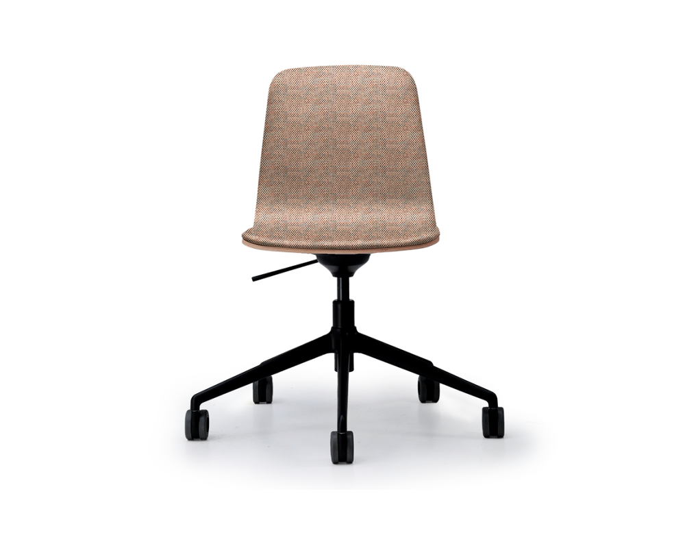 Chaise de bureau design pied métal noir à roulette assise tissu chiné beige orange et bleu Chaise de bureau design pied métal noir à roulette assise tissu chiné beige orange et bleu