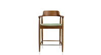Tabouret de bar h60 cm bois teinte merisier assise tissu vert
