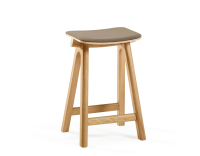 Upholstered oak bar stool H60 cm wood natural tint seat taupe fabric Upholstered oak bar stool H60 cm wood natural tint seat taupe fabric