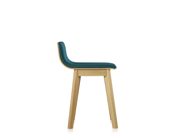 Upholstered oak stool H45 cm natural stained wood, ocean blue fabric seat
