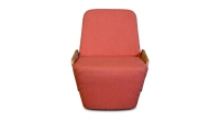 Designer armchair without armrests oak natural finish with pink fabric seat