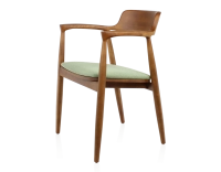 Chaise scandinave bois teinte merisier et tissu vert Chaise scandinave bois teinte merisier et tissu vert