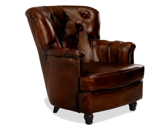 Fauteuil Chesterfield cuir marron soutenu moyen dossier