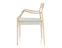 Scandinavian armchair with armrests natural stained wood seat natural beige fabric Scandinavian armchair with armrests natural stained wood seat natural beige fabric
