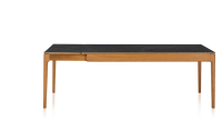 Table extensible 8 à 12 personnes en chêne et céramique allonges céramique avec bois teinte merisier et plateau et allonges céramique effet ardoise 160x100 cm