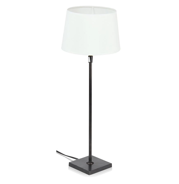 Black bedside lamp with straight lampshade Black bedside lamp with straight lampshade