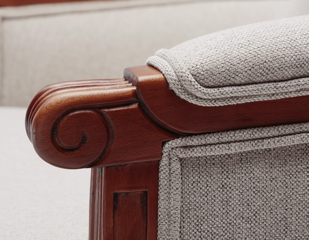 Louis XVI style moulded bergère armchair wood antique stain and natural beige fabric Louis XVI style moulded bergère armchair wood antique stain and natural beige fabric