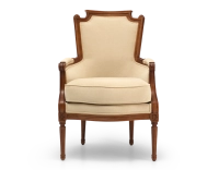 Fauteuil bergère style Louis XVI bois teinte ancienne et tissu crème Fauteuil bergère style Louis XVI bois teinte ancienne et tissu crème