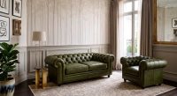 3 seater Chesterfield leather sofa olive green studded armrests