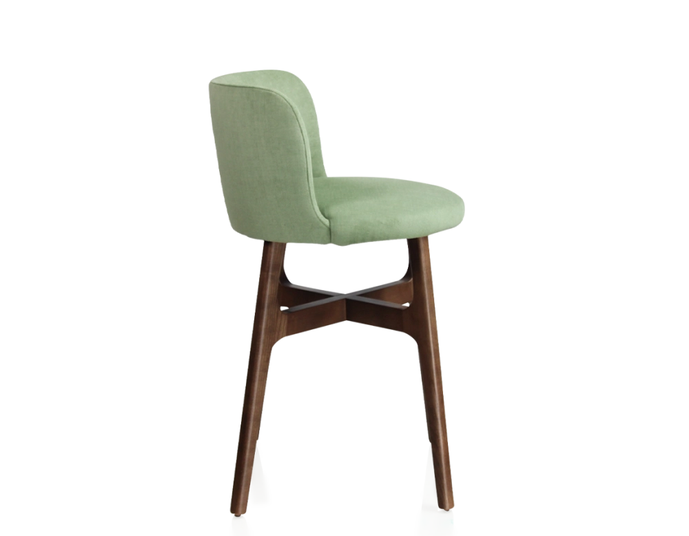 Tabouret de bar h60 cm bois teinte marron foncé assise tissu vert Tabouret de bar h60 cm bois teinte marron foncé assise tissu vert