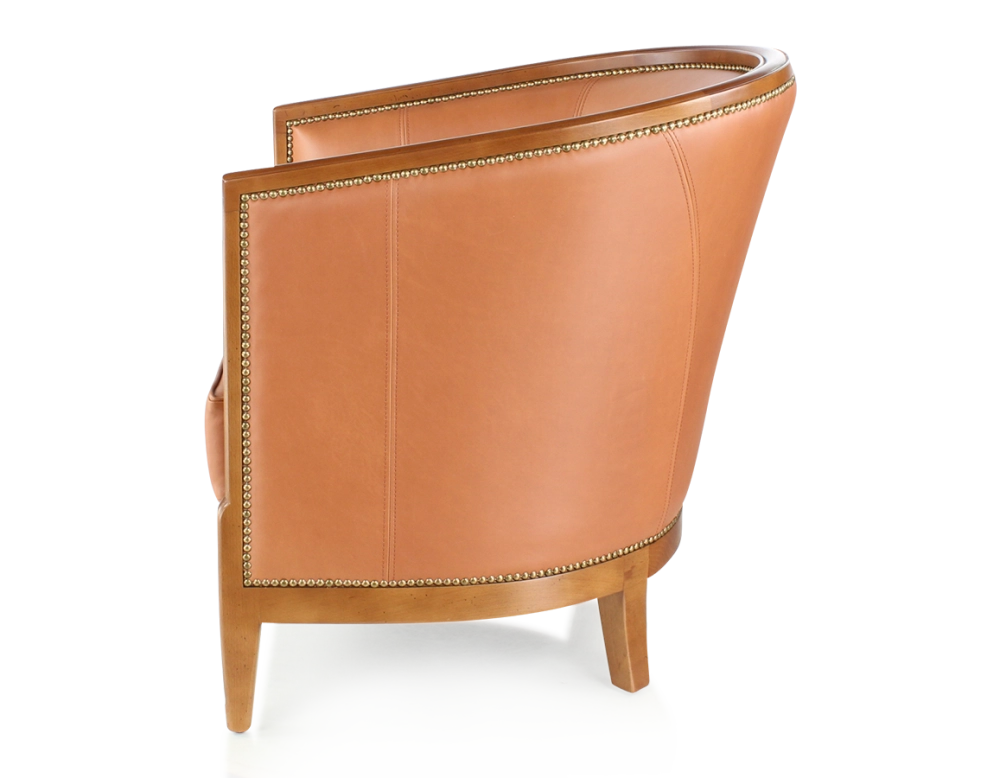 Fauteuil ancien accoudoirs moulurés bois teinte ancienne et cuir caramel Fauteuil ancien accoudoirs moulurés bois teinte ancienne et cuir caramel