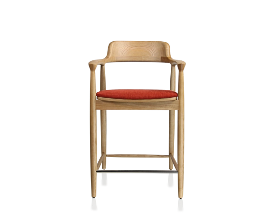 Tabouret de bar h60 cm bois teinte naturelle assise tissu orange brûlé