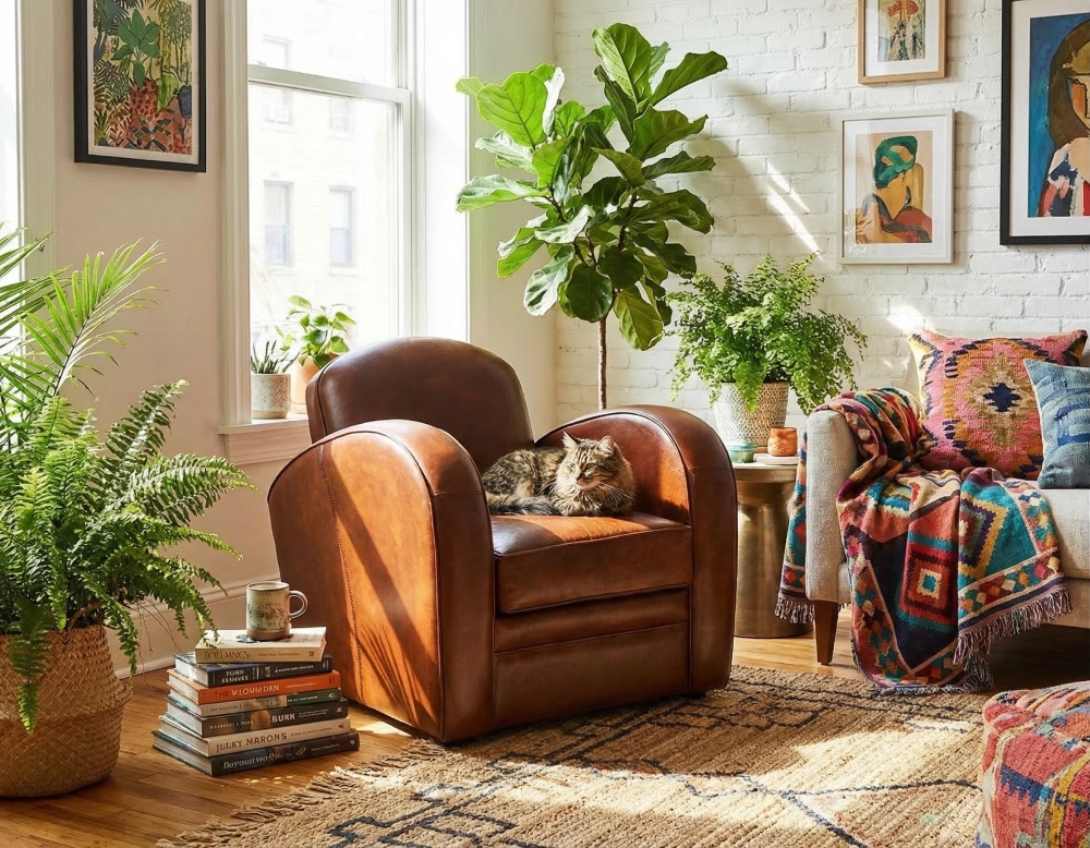 Fauteuil club cuir marron vintage