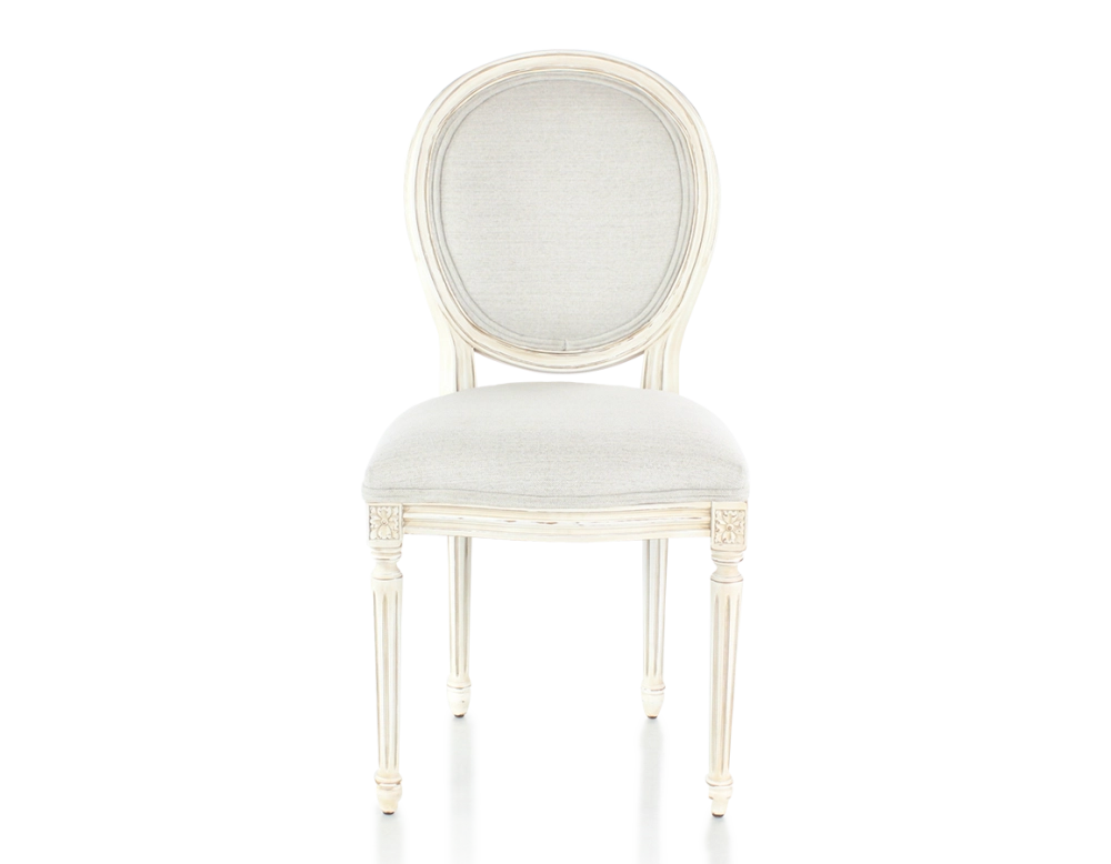 Chaise ancienne style Louis XVI bois teinte blanche cérusée et tissu beige naturel Chaise ancienne style Louis XVI bois teinte blanche cérusée et tissu beige naturel