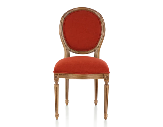 Chaise ancienne style Louis XVI bois teinte ancienne et tissu orange brulé