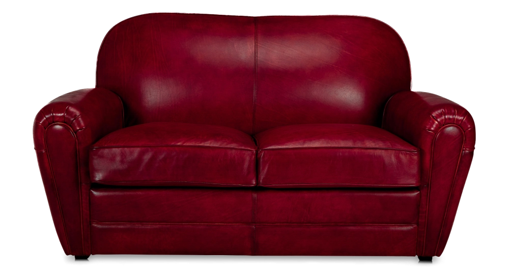 Canapé club cuir 2 places rouge carmin accoudoirs passepoil Canapé club cuir 2 places rouge carmin accoudoirs passepoil