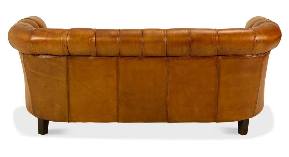Canapé Chesterfield cuir 2 places cognac accoudoirs cloutés Canapé Chesterfield cuir 2 places cognac accoudoirs cloutés