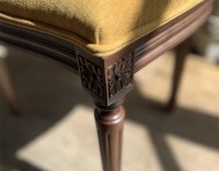 Chaise ancienne style Louis XVI bois teinte ancienne dossier canné assise tissu jaune Chaise ancienne style Louis XVI bois teinte ancienne dossier canné assise tissu jaune