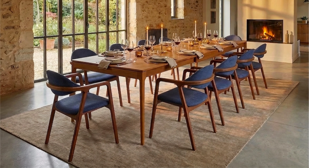 Mesa extensible de roble de 6 a 10 personas con tablero y extensiones de madera tinte cerezo 140x90 cm