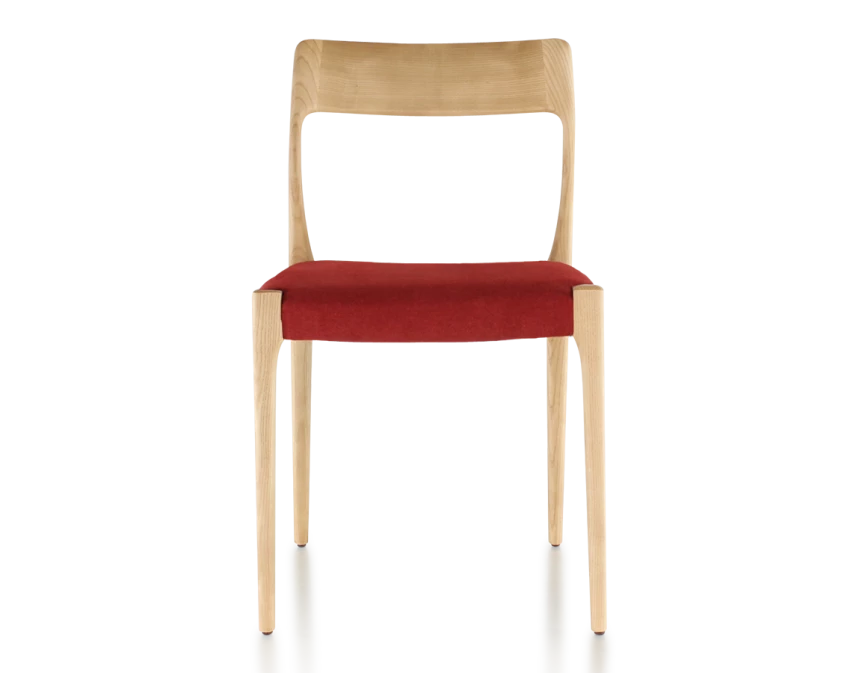 Chaise scandivave bois teinte naturelle assise tissu bordeaux