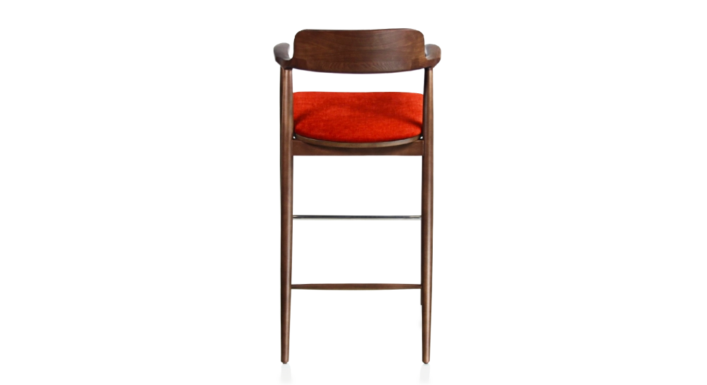 Tabouret de bar h80 cm bois teinte marron foncé assise tissu orange brulé