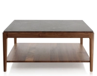 Table basse carrée en noyer et céramique avec tablette en bois teinte naturelle plateau céramique effet ardoise 100x100 cm Table basse carrée en noyer et céramique avec tablette en bois teinte naturelle plateau céramique effet ardoise 100x100 cm