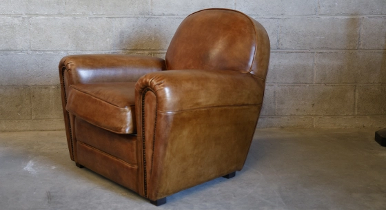 Leather club armchair dark brown studded armrests