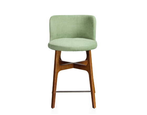 Tabouret de bar h60 cm bois teinte merisier assise tissu vert