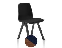 Chaise design en chêne tapissé bois teinte noyer assise tissu bleu marine