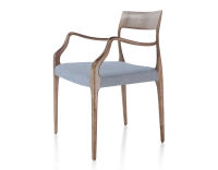 Chaise scandinave avec accoudoirs bois teinte marron foncé assise tissu chevron bleu Chaise scandinave avec accoudoirs bois teinte marron foncé assise tissu chevron bleu