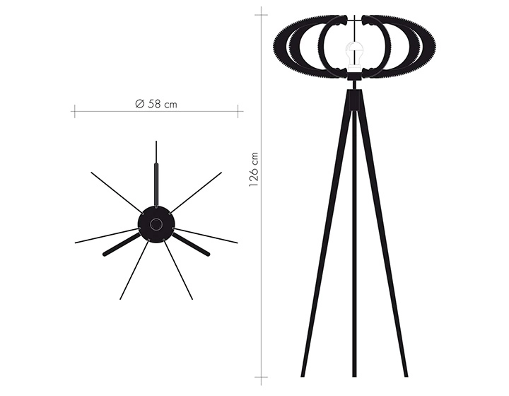 Oak and cotton thread tripod floor lamp, small twist weave model Oak and cotton thread tripod floor lamp, small twist weave model