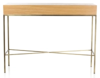 Console design frêne teinte naturelle et métal patine laiton Console design frêne teinte naturelle et métal patine laiton