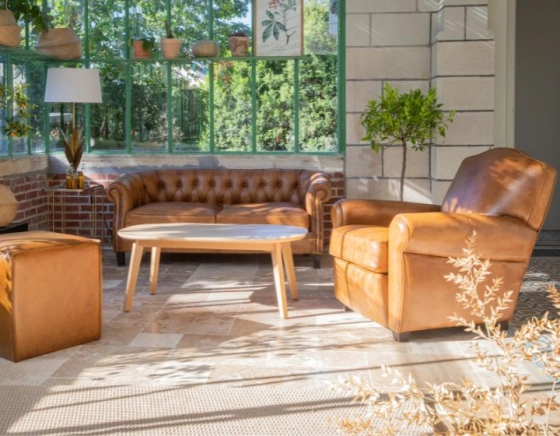 Leather club armchair cognac