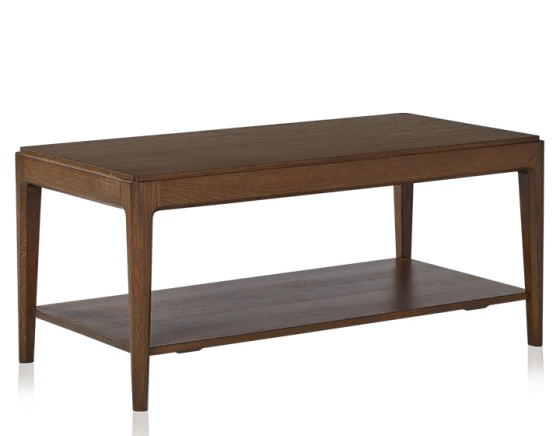 Table basse rectangulaire en chêne foncé avec tablette 100x50 cm