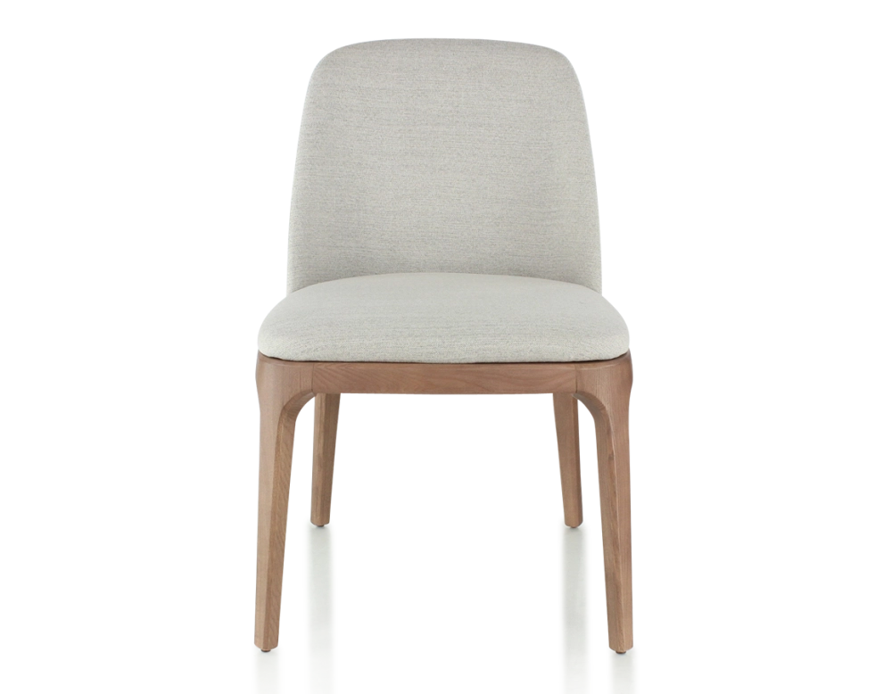 Chaise design bois teinte noyer et tissu beige naturel Chaise design bois teinte noyer et tissu beige naturel