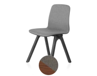 Chaise design en chêne tapissé bois teinte noyer assise tissu gris clair