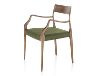 Chaise scandinave avec accoudoirs bois teinte noyer assise tissu vert olive Chaise scandinave avec accoudoirs bois teinte noyer assise tissu vert olive