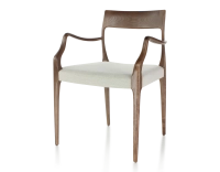 Chaise scandinave avec accoudoirs bois teinte marron foncé assise tissu beige naturel Chaise scandinave avec accoudoirs bois teinte marron foncé assise tissu beige naturel