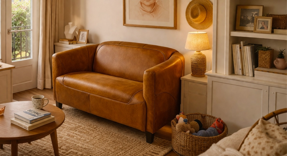 2 seater leather club sofa cognac