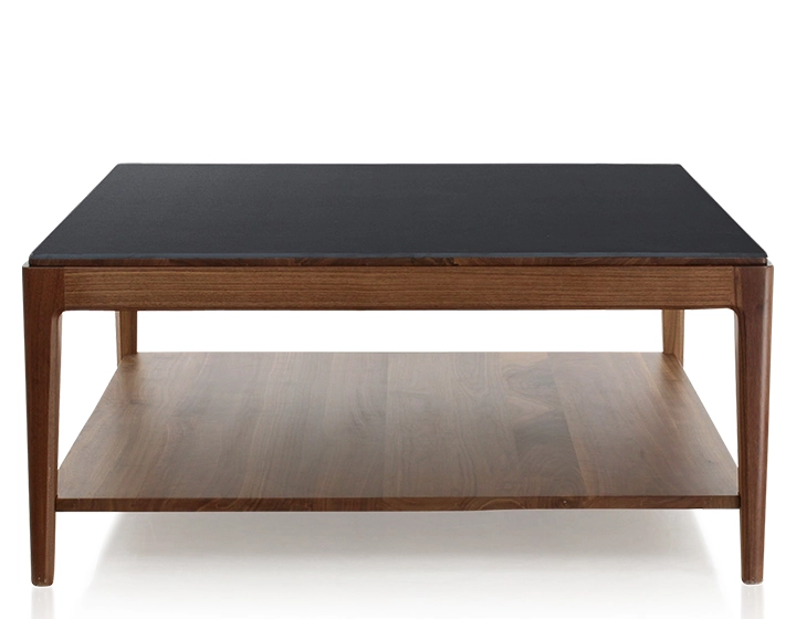 Table basse carrée en noyer et céramique avec tablette en bois teinte naturelle plateau céramique noir unie 100x100 cm Table basse carrée en noyer et céramique avec tablette en bois teinte naturelle plateau céramique noir unie 100x100 cm