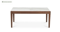 Table basse rectangulaire en chêne et céramique avec bois teinte marron foncé plateau céramique effet marbre blanc 100x050 cm