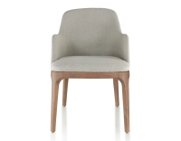 Chaise design avec accoudoirs bois teinte noyer et tissu beige naturel Chaise design avec accoudoirs bois teinte noyer et tissu beige naturel